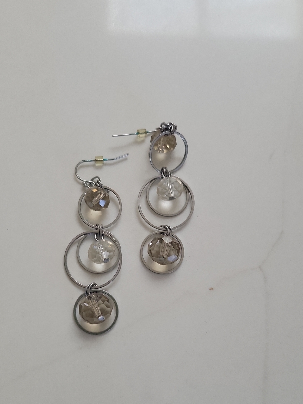 Elegant Silver-Tone Dangle Earrings with Champagne and Clear Crystals